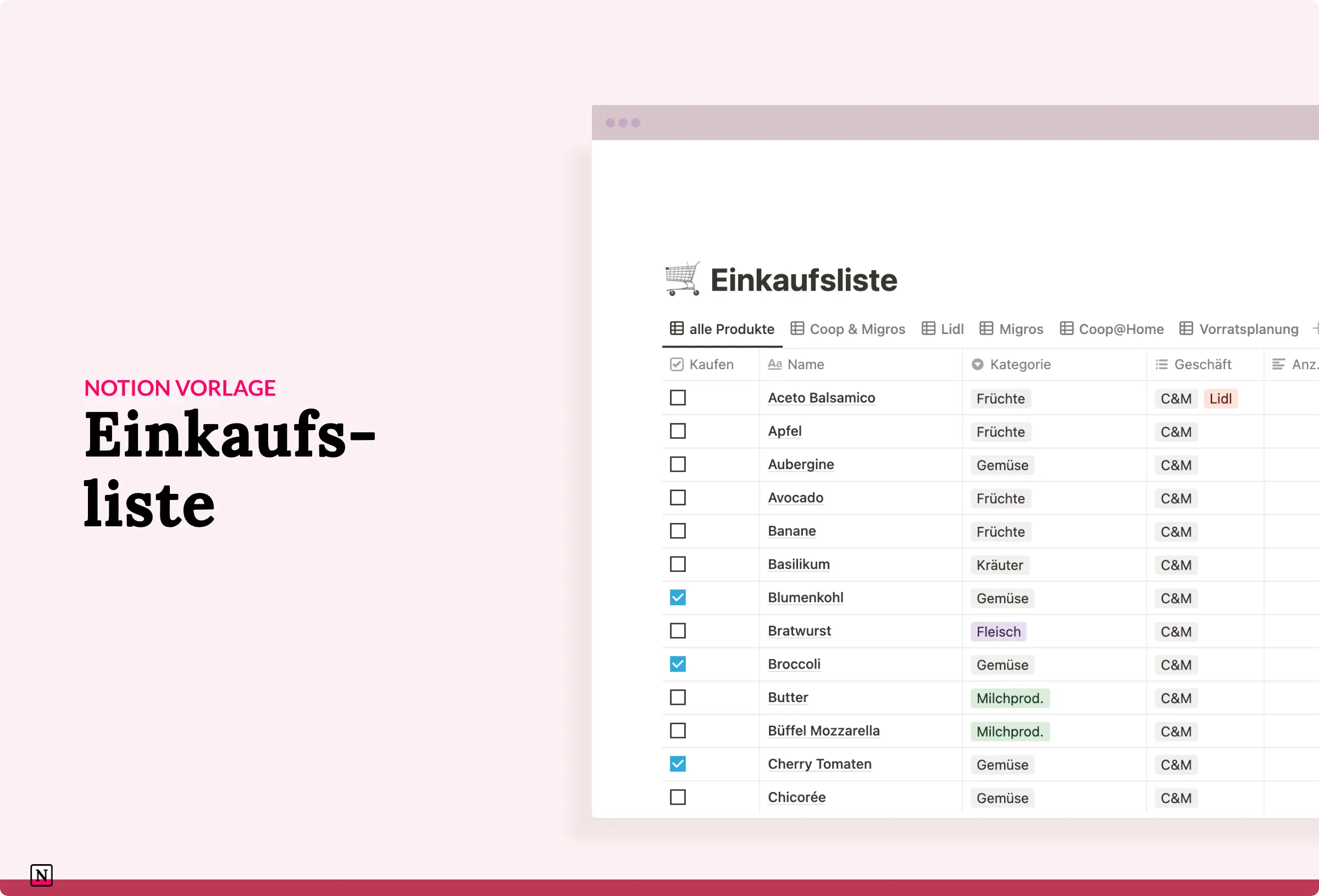 ProduktBild_Notion-Vorlage_Einkaufsliste Notion Kundenpflege CRM