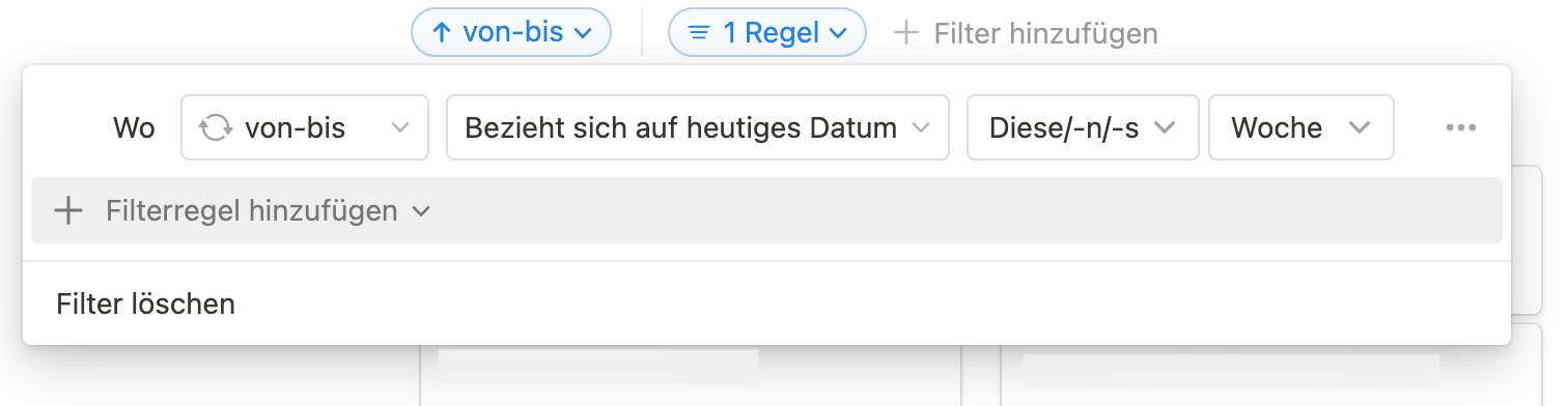 Wochenansicht Notion Board Ansicht Filter anlegen