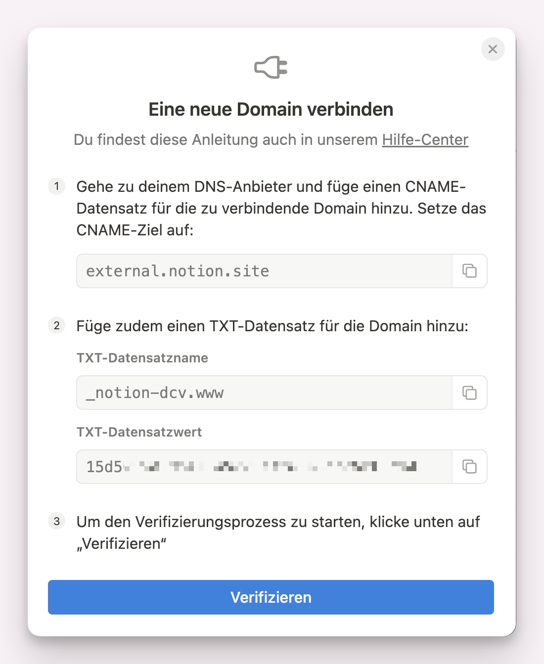 Für Notion Webseite neue Domain anlegen