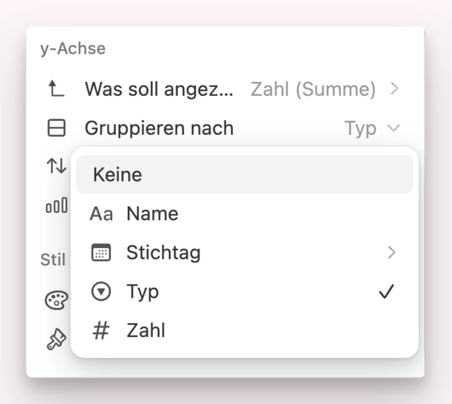 Notion Diagramm Datenbank umstrukturieren Gruppierung nach Kategorie