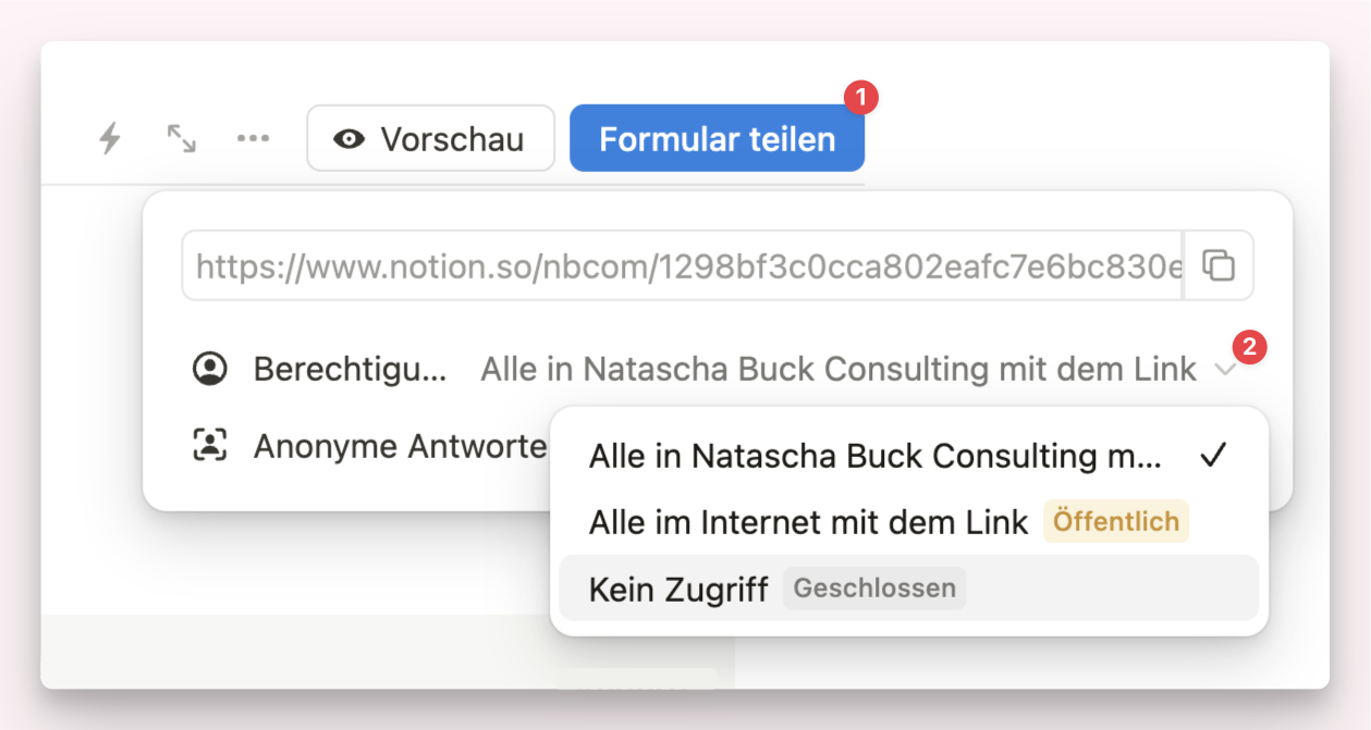 Notion Formular Funktion Formular freigeben