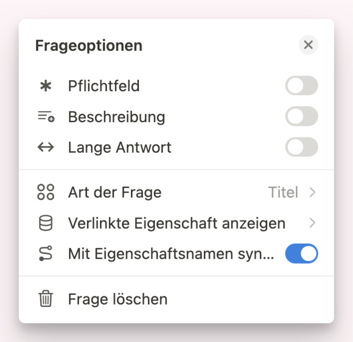 Notion Formular Funktion Frageoptionen