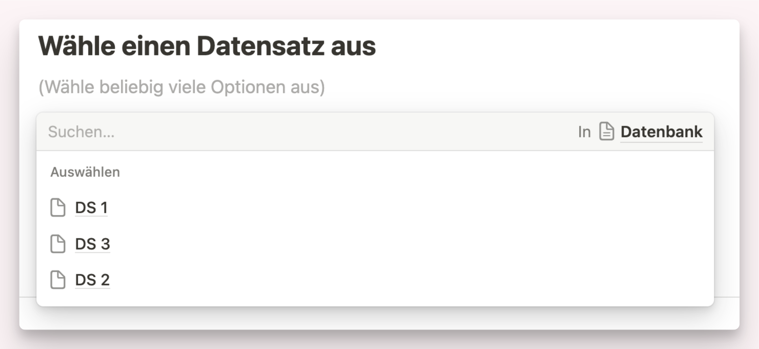 Notion Formular Funktion Verlinkte Datensaetze waehlen